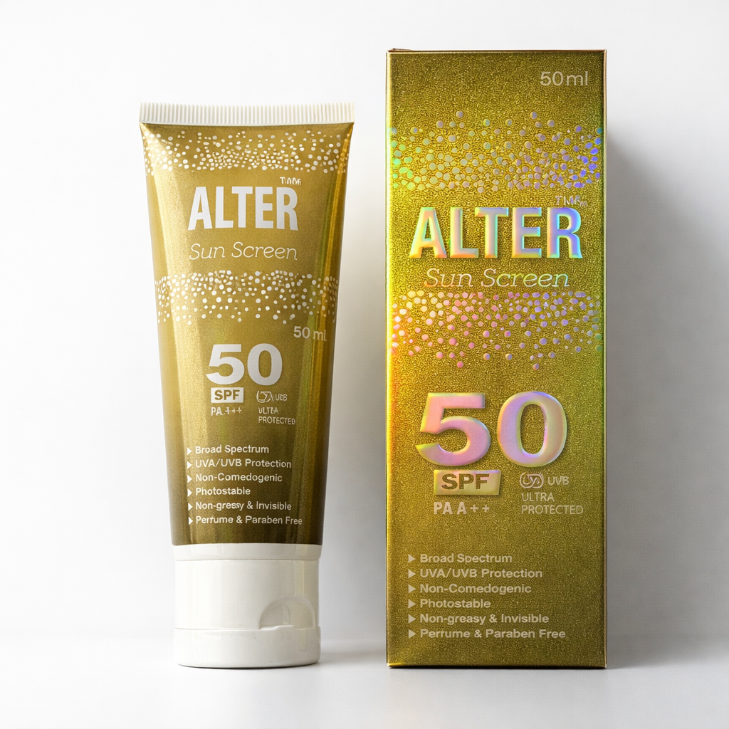 ALTER Sun Screen SPF 50 PA+++ | Broad Spectrum | UVA/UVB Ultra Protection | Non-Greasy & Invisible — 50ml