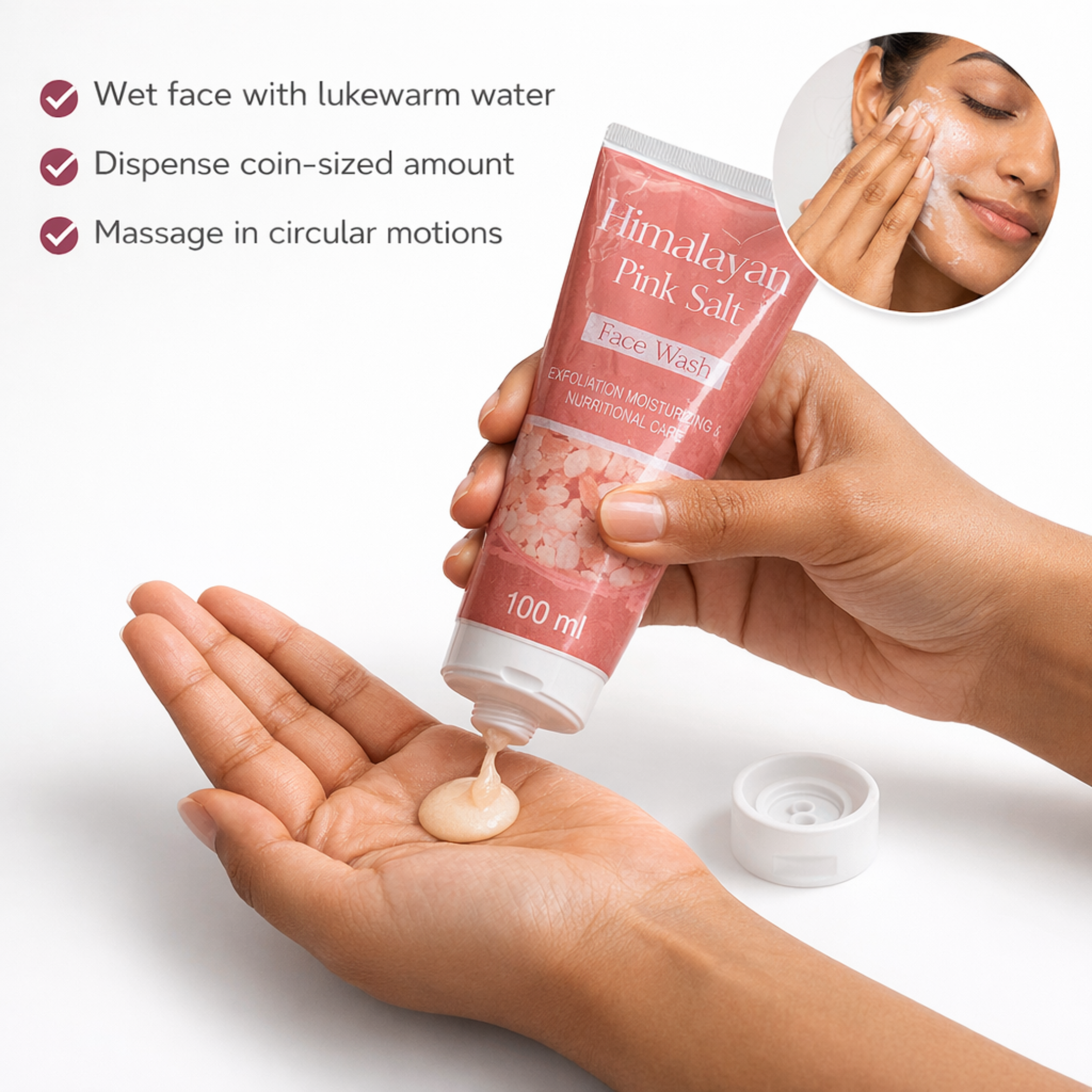 Himalayan Pink Salt Face Wash | 84 Minerals | pH Balanced | Halal Certified - 100ml