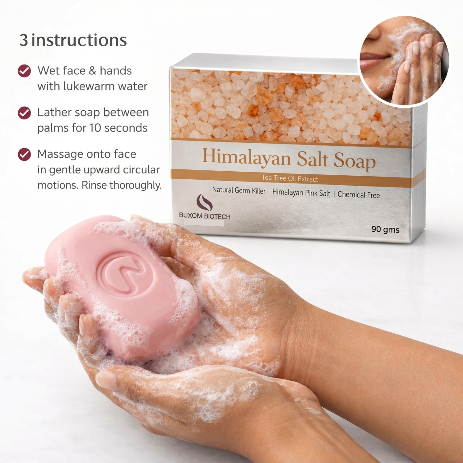 Himalayan Salt Soap | Tea Tree Oil Extract | Anti-Acne | Chemical Free - 90g